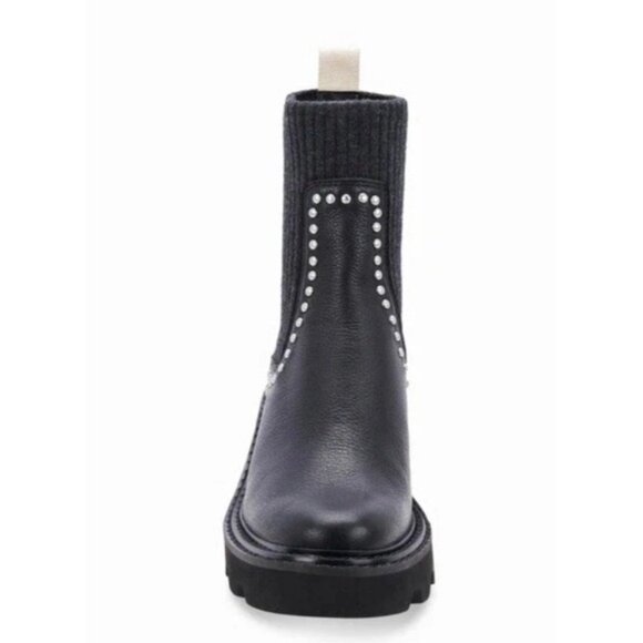 Women's Black Leather Platform Ankle Boots With Studded Detailing Size 7.5 New - Picture 4 of 13
